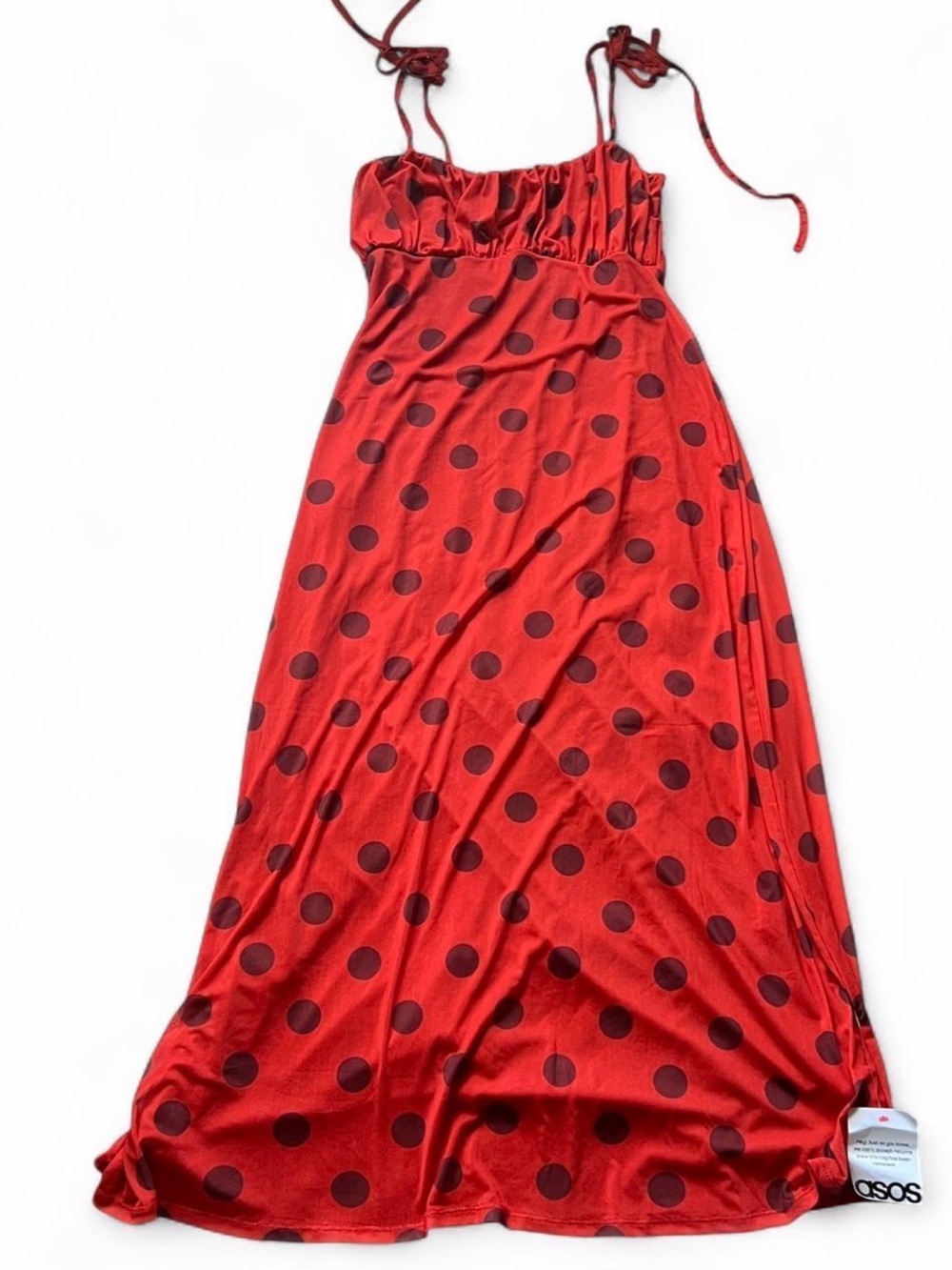 ASOS Design Red Polka Dot Midi Tea Dress Cami Tie Strap Size M